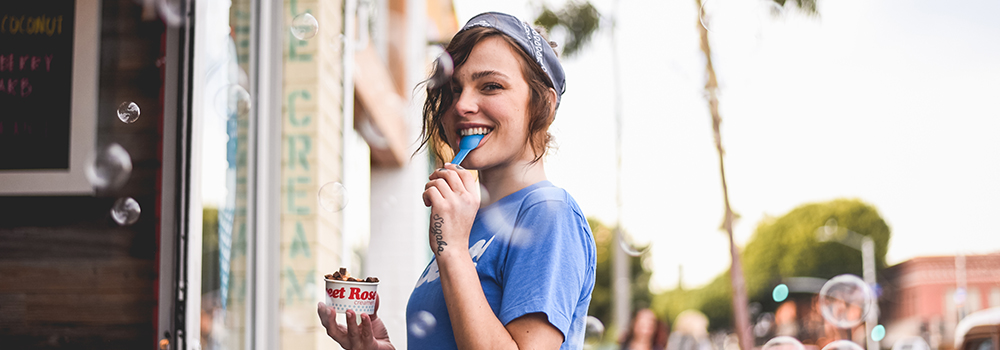 Woman eating ice cream